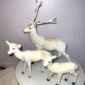 Vintage White deer decorations figurines buck and doe set of 3